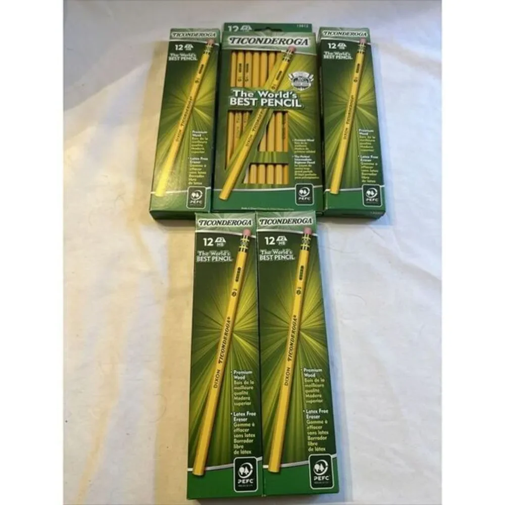 Dixon Ticonderoga Woodcase Pencils   Soft Yellow Barrel Barrel 12/Box Lot‎ Of 5